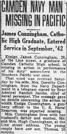 Camden Courier-Post, June 9, 1943 - Camden Navy Man Missing in Pacific
