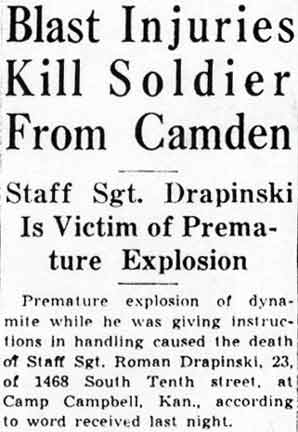 Camden Courier-Post, July 20, 1943: Blast Injuries Kill Soldier From Camden