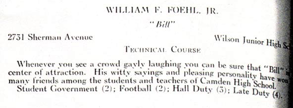 William F. Foehl Jr., 1935 Camden High School Yearbook