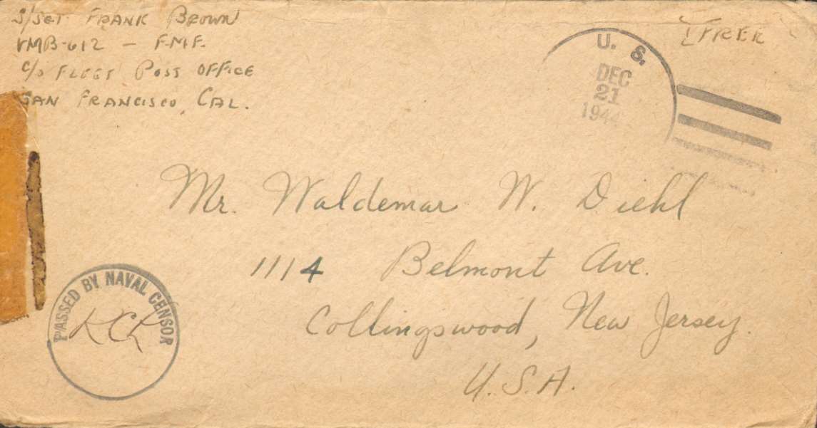 Envelope of letter from Frank Brown to Waldemar Diehl, December 20, 1944