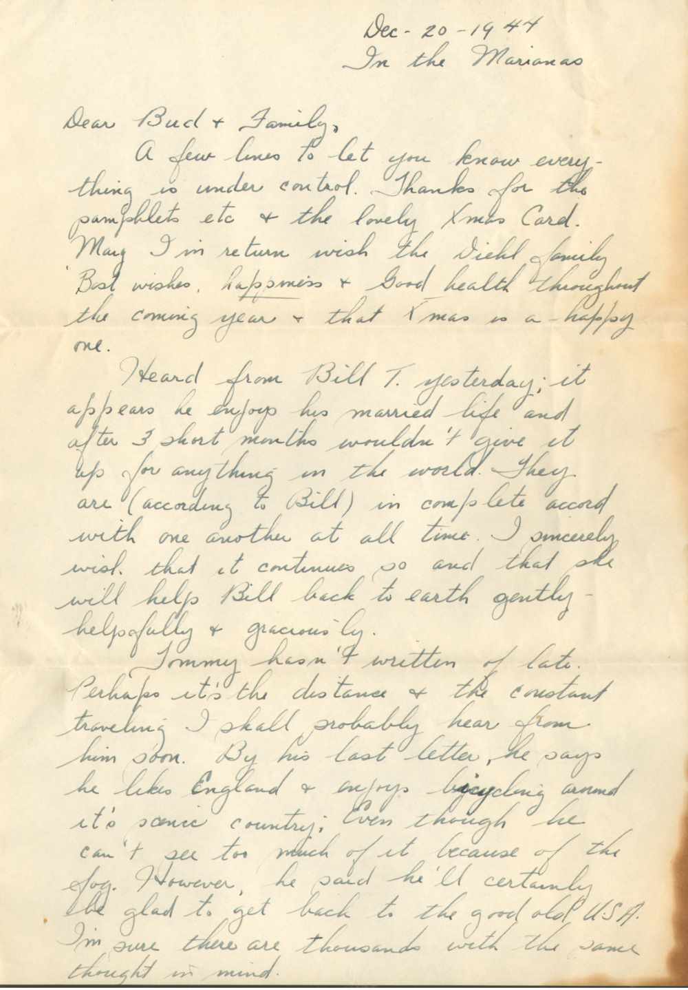 Letter from Frank Brown to Waldemar Diehl, December 20, 1944, page 1