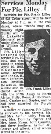 Services Monday For Pfc. Lilley, Camden Courier-Post, September 2, 1948