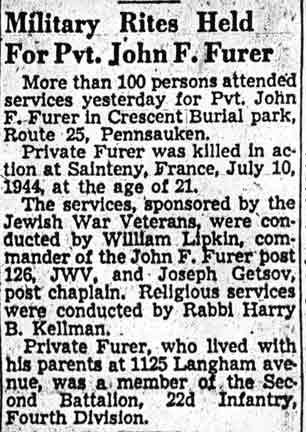 Military Rites Held For Pvt. John F. Furer, Camden Courier-Post, July 12, 1948