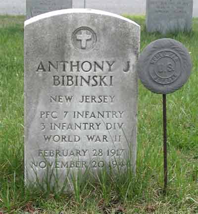 Grave marker for Anthony Joseph Bibinski