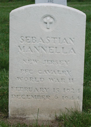 Memorial marker for Private First Class Sebastian Mannella at Beverly National Cemetery