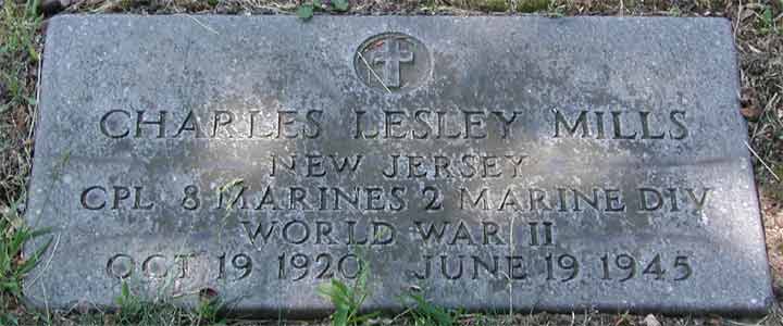 Grave marker of Cpl. Charles Lesley Mills, Harleigh Cemetery, Camden NJ