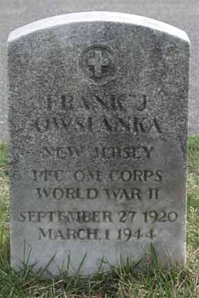 Grave marker of Frank J. Owsianka, St. Joseph Cemetery, Gloucester Township NJ
