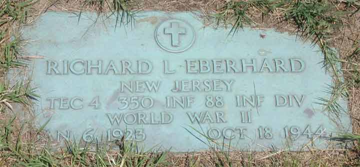 Grave marker of Technician Fourth Grade Richard L. Eberhard at Locustwood Memorial Park, Cherry Hill NJ