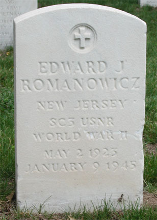 Grave of Edward Joseph Romanowicz at Beverly National Cemetery, Beverly, NJ