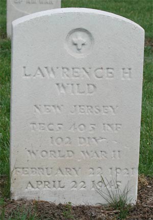 Gravestone of Technician Fifth Class Lawrence Wild, Beverly National Cemetery, Beverly NJ