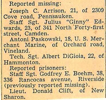 Camden Courier-Post, March 10, 1944 — 3 South Jersey Men Are Killed In Action, part 2