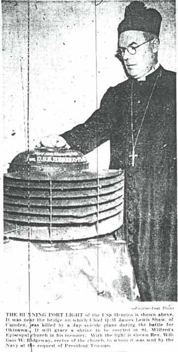 Camden Courier-Post, September 2, 1945 — Memorial to Chief Quartermaster James Lewis Shaw, United States Navy