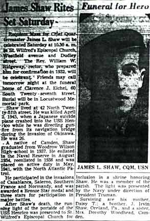 James Shaw Rites Set Saturday - Camden Courier-Post March 24, 1949