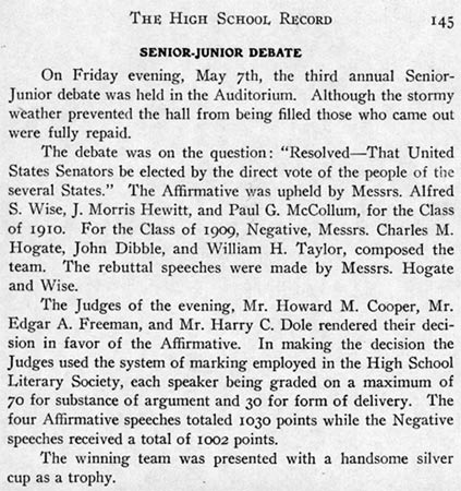 Senior-Junior Debate team, from the 1909 Camden High School Record
