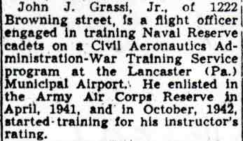 John J. Grassi Jr. — Training Naval Reserve Cadets, Camden Courier-Post, December 1943
