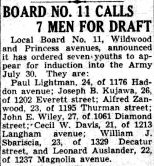 Board No. 11 Calls 7 Men for Draft — Camden Courier-Post, July 24, 1941