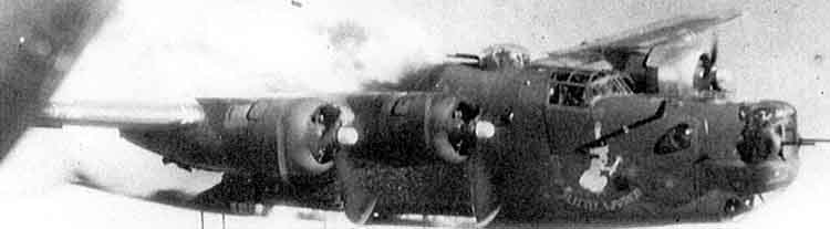 The Little Warrior B-24 42-94812 struck by flak over Fallersleben, Germany, June 29, 1944