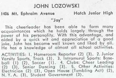 Notes from the Woodrow Wilson High School yearbook for John Lozowski