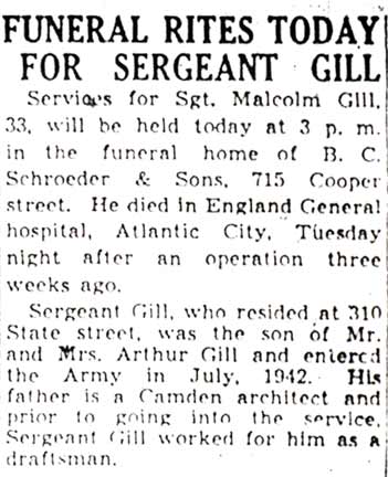 Funeral Rites Today for Sergeant Gill — Camden Courier-Post, June 15, 1944