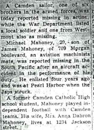 3 So. Jersey Men Missing in Action, article body — Camden Courier-Post, February 17, 1944