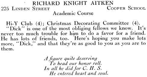 Richard Knight Aitken in the 1923 Camden High School yearbook