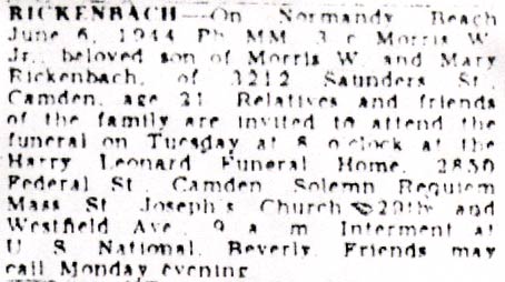 Rickenbach death notice — Camden Courier-Post, December 11, 1947