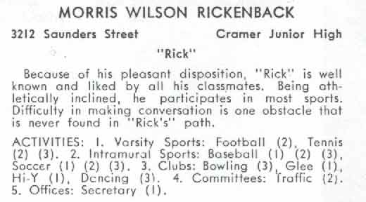 Morris Wilson Rickenbach — Woodrow Wilson High School yearbook entry, Class of 1941