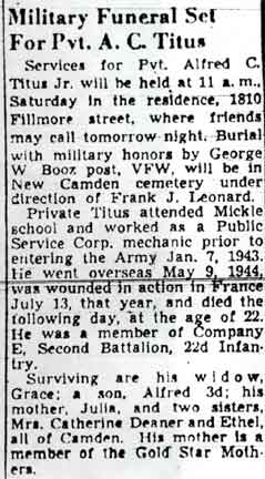 Obituary: Military Funeral Set For Pvt. A. C. Titus