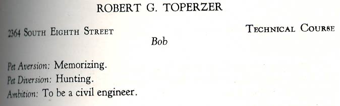 Robert G. Toperzer in the Camden High School yearbook Purple and Gold, January 1938