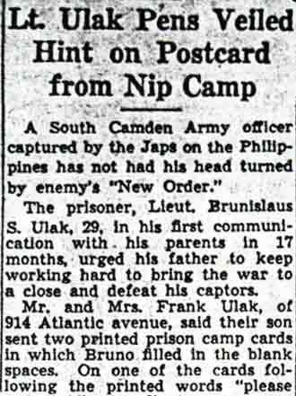 Camden Prisoner of Japanese Urges Dad to Keep on Ship Job — Camden Courier-Post, September 8, 1943
