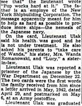 Camden Prisoner of Japanese Urges Dad to Keep on Ship Job — Camden Courier-Post, September 8, 1943
