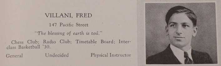 Frederick F. Villani in his East Side High School yearbook, Newark NJ