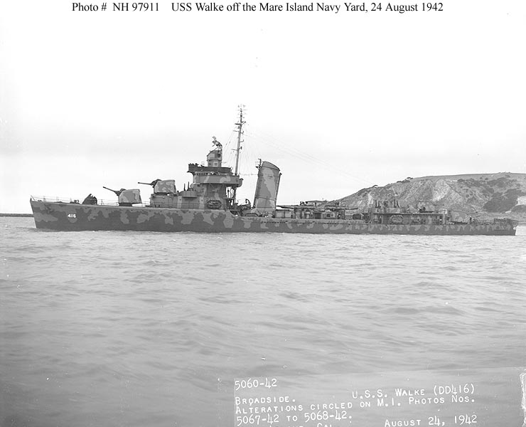 USS Walke off the Mare Island Navy Yard, 24 August 1942