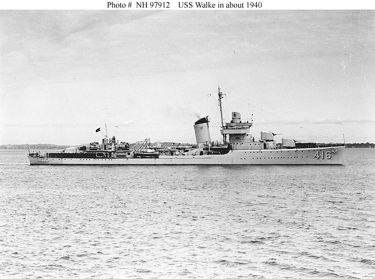 USS Walke (DD-416) photographed soon after completion, circa 1940