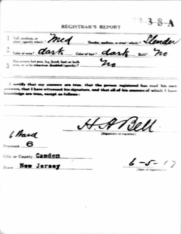 World War I draft registration card for Adam W. Meade, page 2