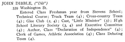 John Dibble in the 1909 Camden High School Record
