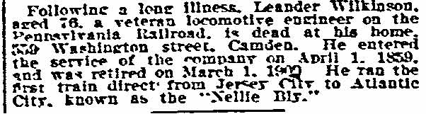 Obituary for Leander Wilkinson, Philadelphia Inquirer, November 24, 1914