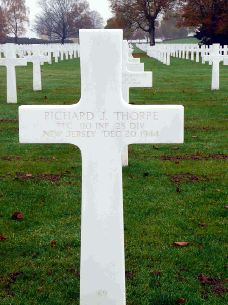 Grave of Private First Class Richard J. Thorpe at Henri-Chapelle American Cemetery, Henri-Chapelle, Belgium
