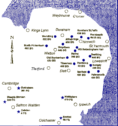Map of 448th Bomb Group operations area