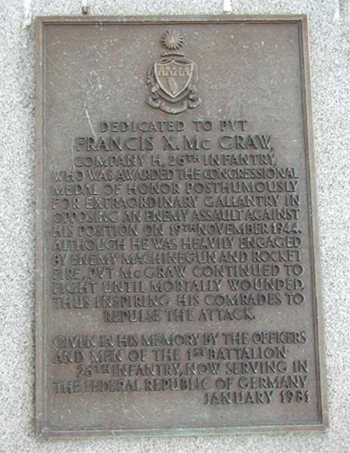 Bronze plaque on the Francis X. McGraw memorial