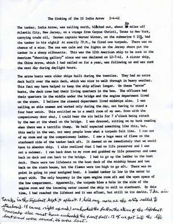 SS India Arrow — U.S. Coast Guard index card