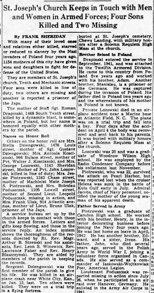 St. Joseph's Church Keeps in Touch with Men and Women in Armed Forces — Camden Courier-Post, 1944, part 1