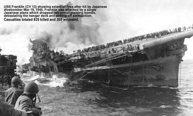 USS Franklin CV-13 being hit, March 19, 1945