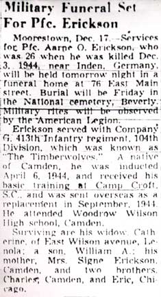 Obituary: Military Funeral Set For Pfc. Erickson