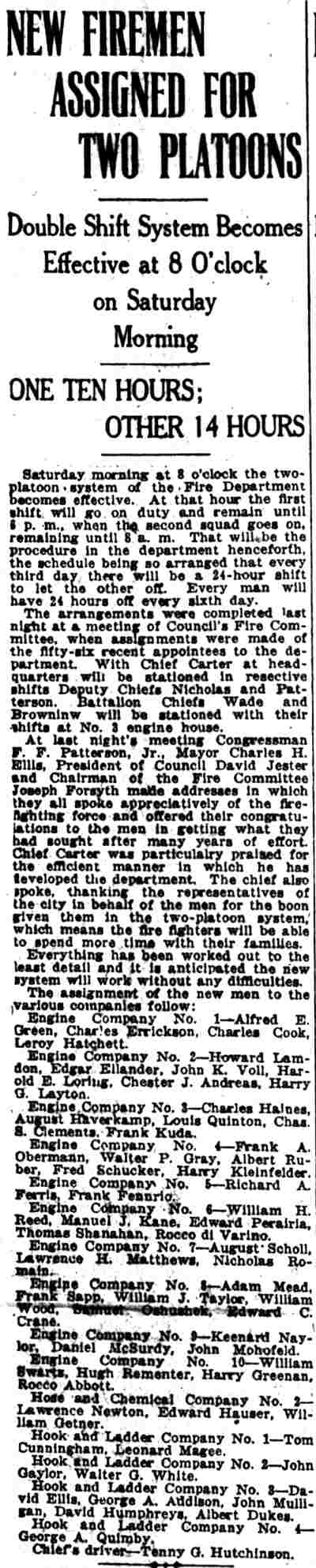 Camden Post-Telegram article on fire department appointments, December 30, 1920