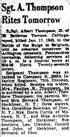 Sgt. A. Thompson Rites Tomorrow — Camden Courier-Post, November 7, 1947