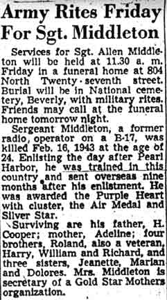 Obituary: Army Rites Friday For Sgt. Middleton
