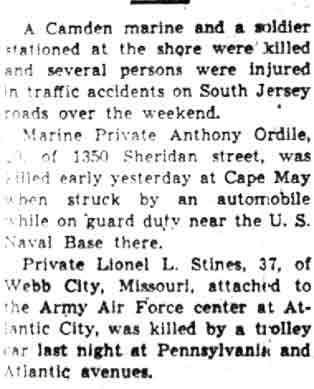 Camden Courier-Post article about the deaths of Anthony Ordile and Lionel Stines