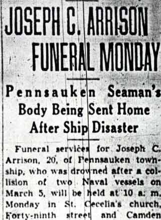 Camden Courier-Post, April 21, 1944 — Joseph C. Arrison Funeral Monday, part 1