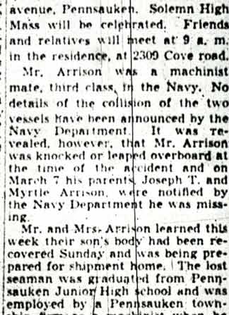 Camden Courier-Post, April 21, 1944 — Joseph C. Arrison Funeral Monday, part 2